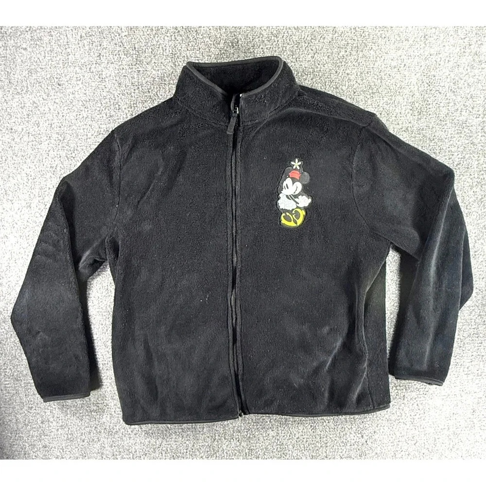 Disney Minnie Mouse Full Zip Fleece Jacket Black Womens XXL Mock Neck Coat